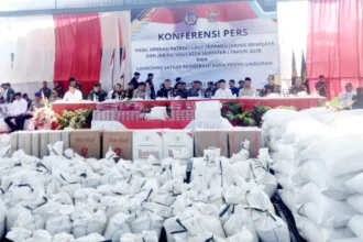Konferensi pers penutupan operasi patroli laut terpadu semester I Jaring Sriwijaya dan Jaring Wallacea | Foto: Ami